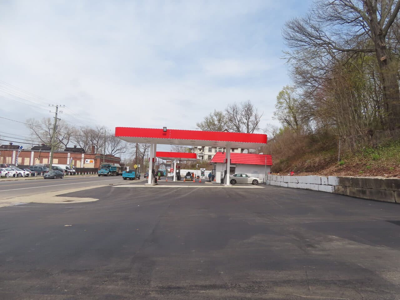 Gas Station Parking Lot Paving project in Waterbury, CT — finished gas station lot wide view
