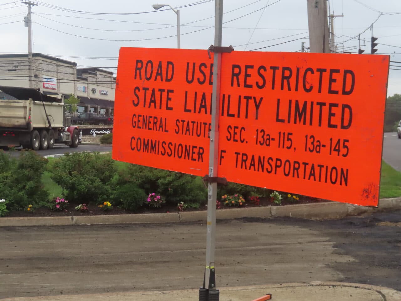 Commercial Parking Lot Paving project in Shelton, CT — road use restricted DOT sign