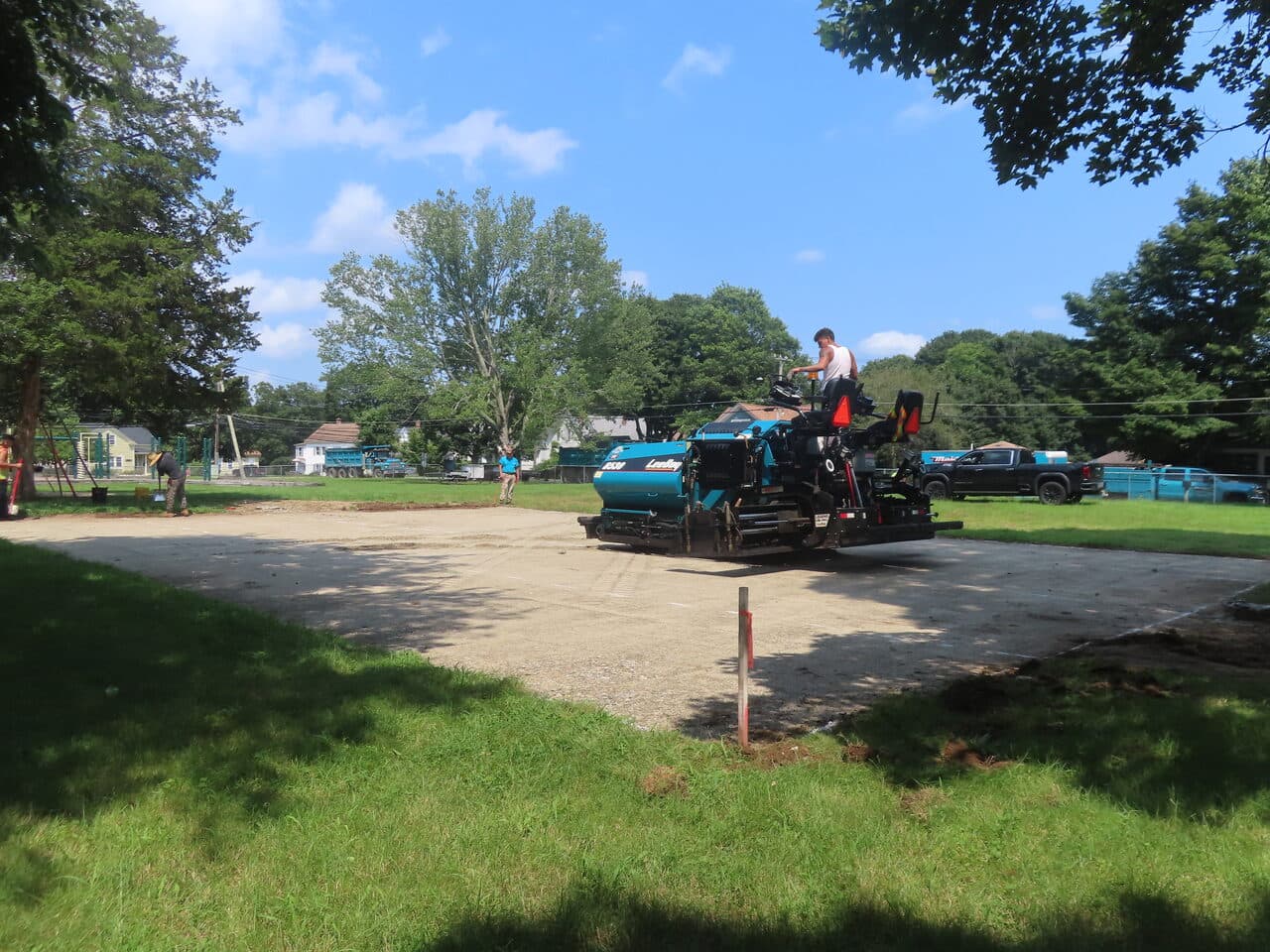 Commercial Parking Lot Paving project in Brooklyn, CT — paver on gravel base prep area