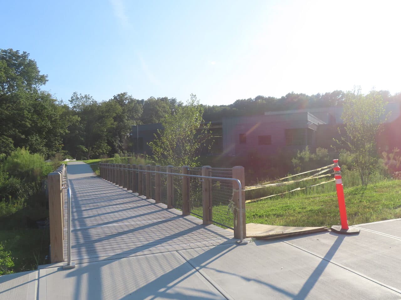 Commercial Parking Lot Paving project in Brookfield, CT — pedestrian boardwalk with railings