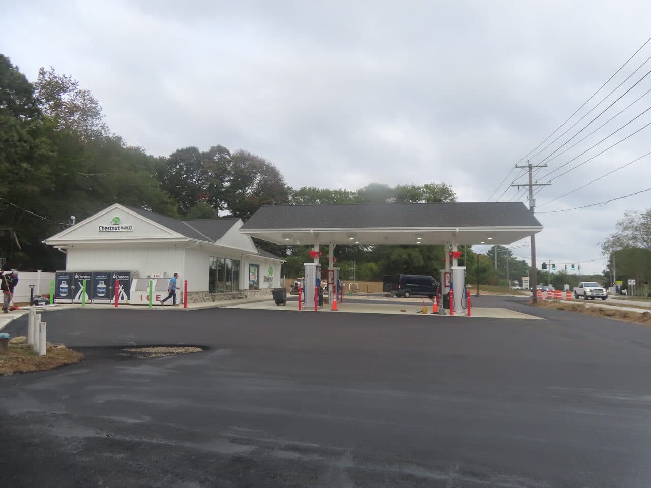 Commercial Parking Lot Paving project in Old Lyme, CT — finished paved lot with gas canopy