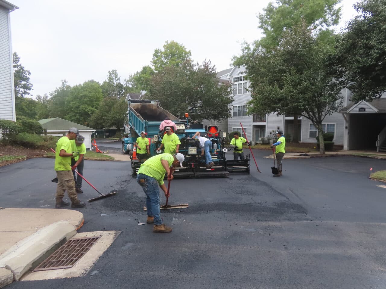 Commercial Parking Lot Paving project in Hamden, CT — full crew paving parking area