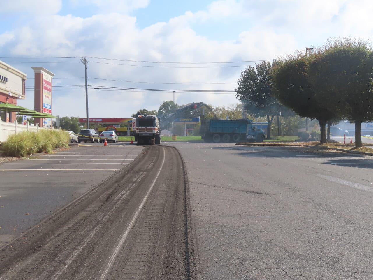 Commercial Parking Lot Paving project in Farmington, CT — milled curve cut in lot