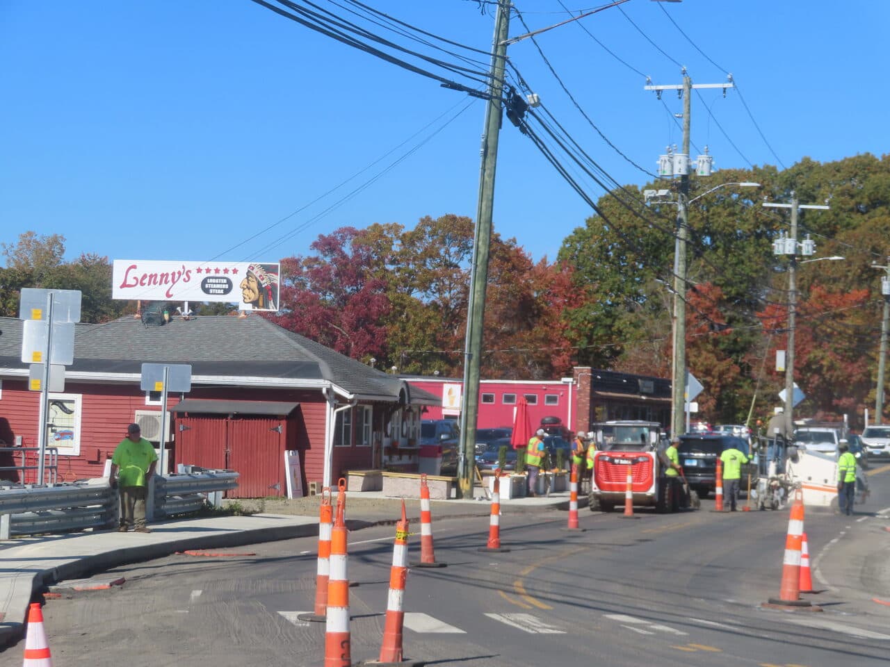 Roadway Paving project in Branford, CT — road work zone with crew and cones