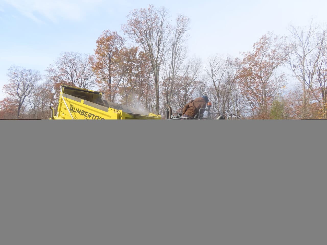 Roadway Paving project in Higganum, CT — dump truck feeding paver