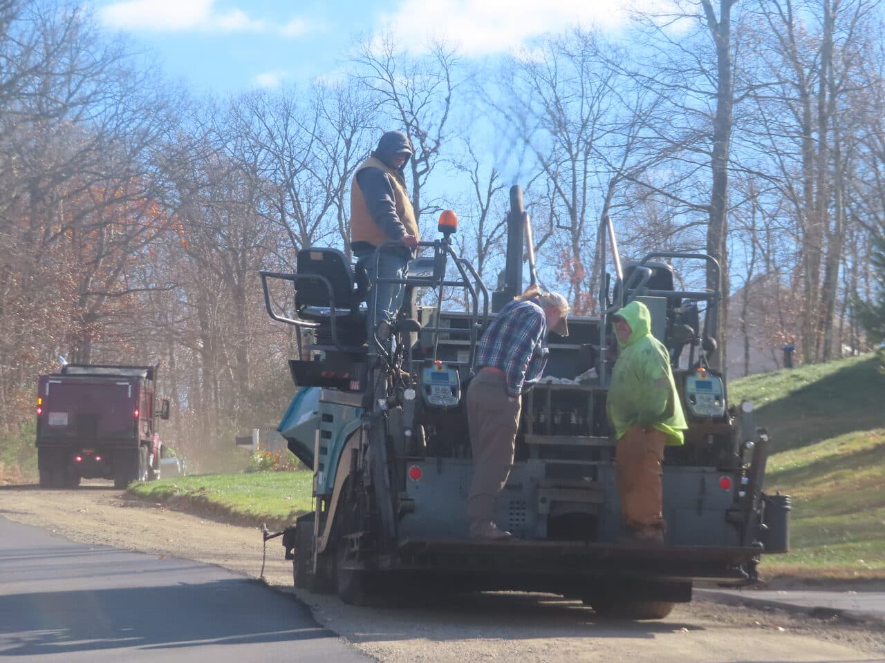 Roadway Paving project in Higganum, CT — crew working on paver