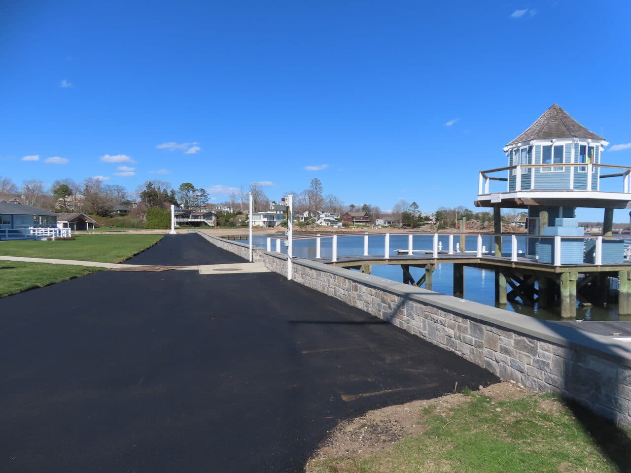 Residential Driveway Paving project in Pine Orchard, CT — finished pavement at dock and gazebo
