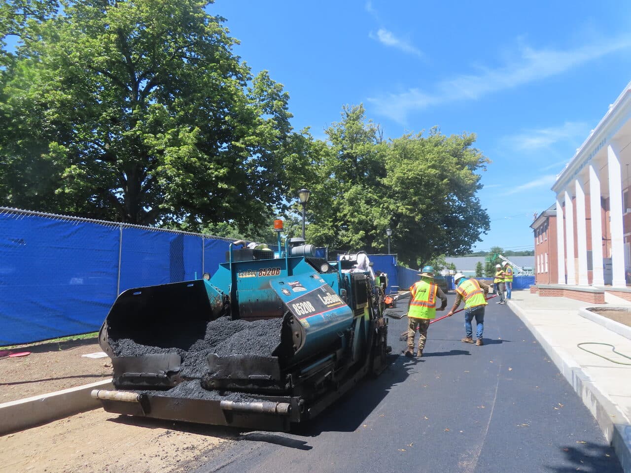 Institutional Asphalt Paving project in New Haven, CT — asphalt paver in action