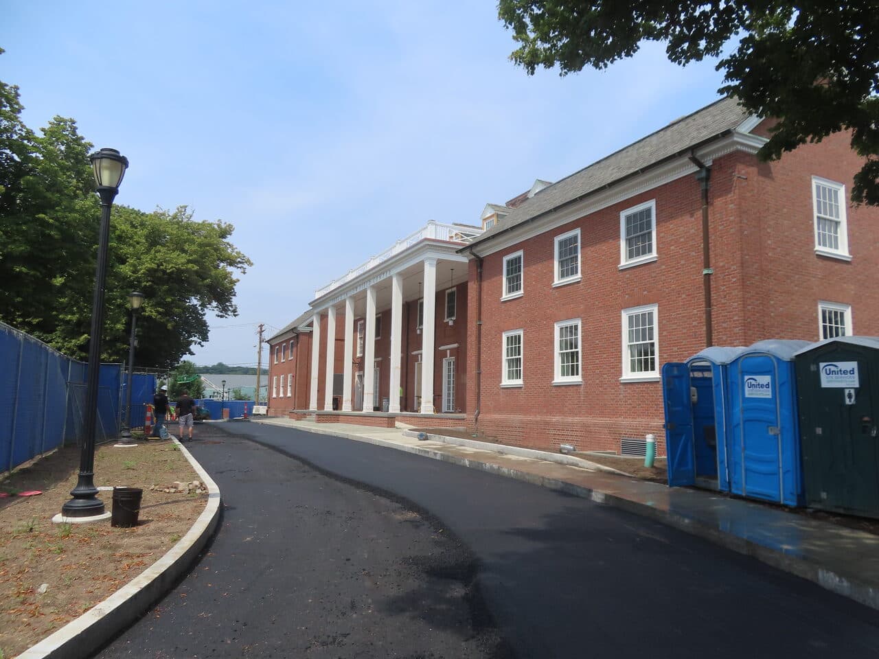 Institutional Asphalt Paving project in New Haven, CT — new asphalt drive along brick building