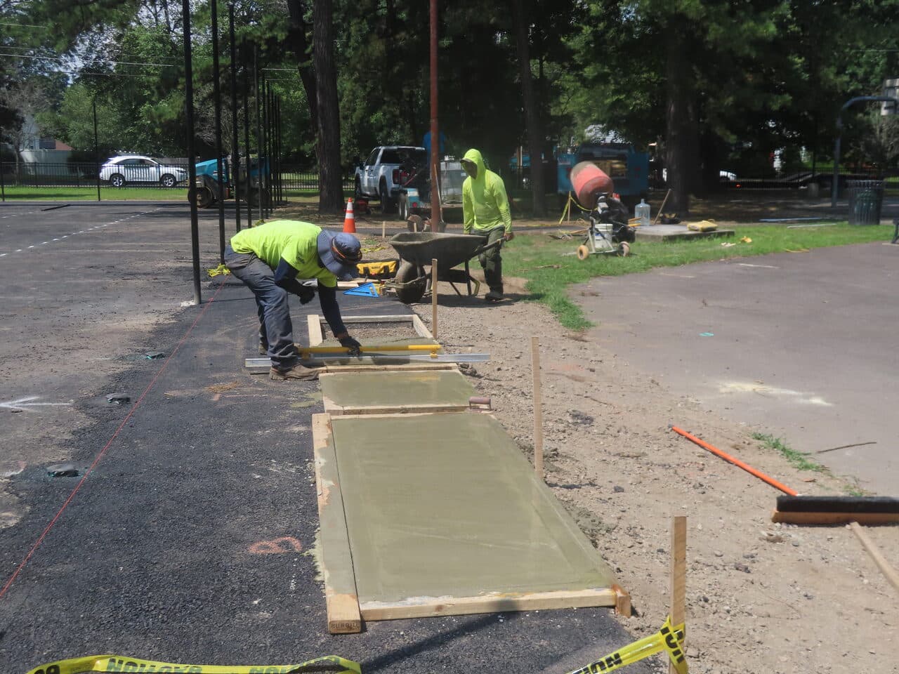 Commercial Parking Lot Paving project in Springfield, MA — pouring concrete sidewalk forms