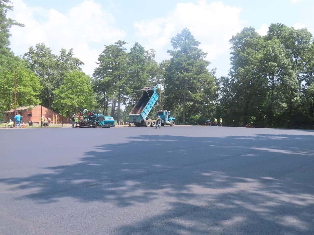 Commercial Parking Lot Paving project in Springfield, MA — wide freshly paved parking lot