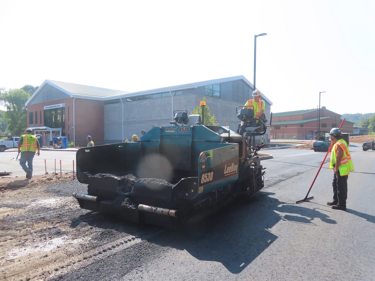 Commercial Parking Lot Paving project in North Branford, CT — LeeBoy 8530 paver laying asphalt