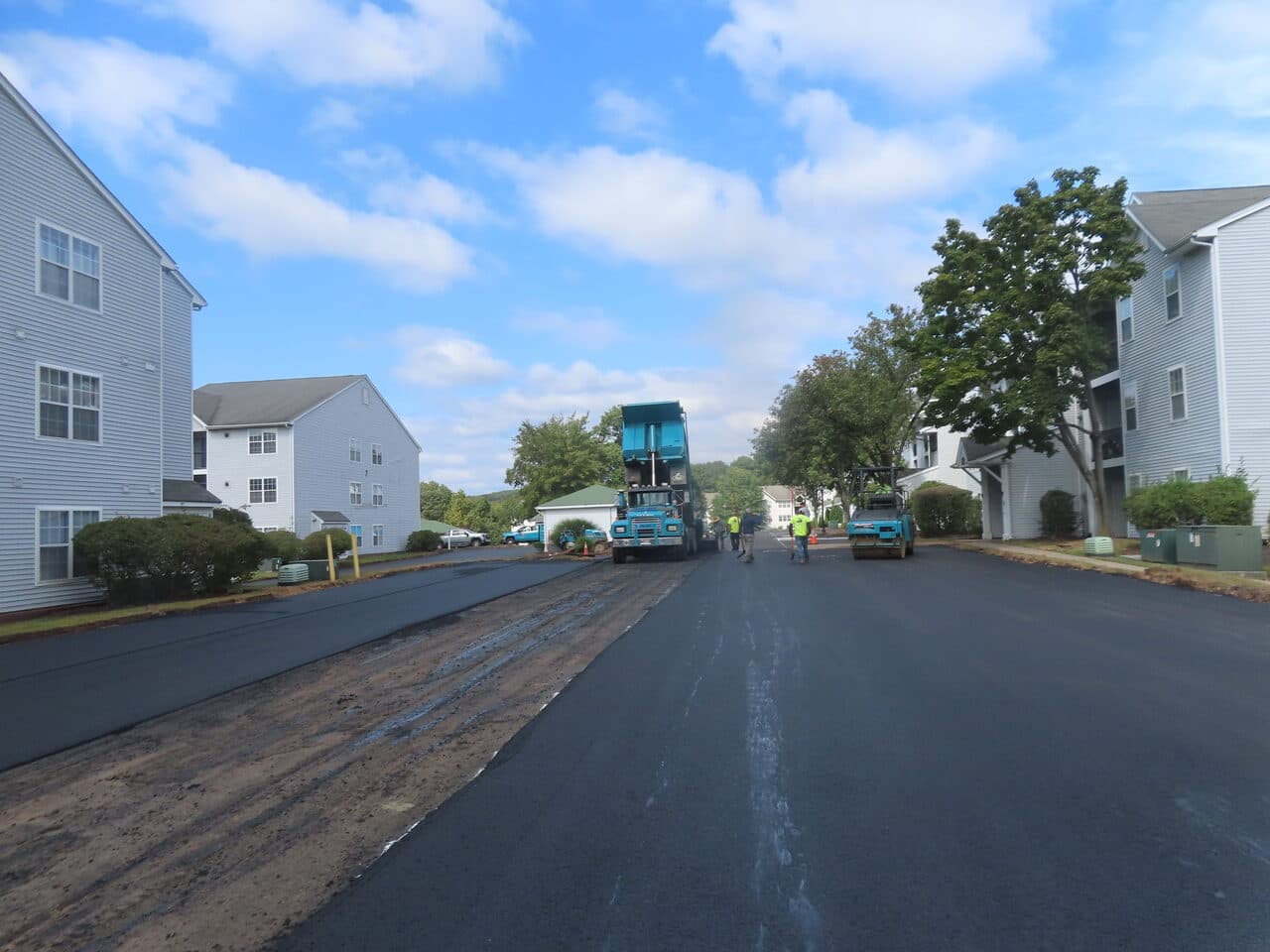 HOA Parking Lot Paving project in Hamden, CT — new asphalt paving in progress