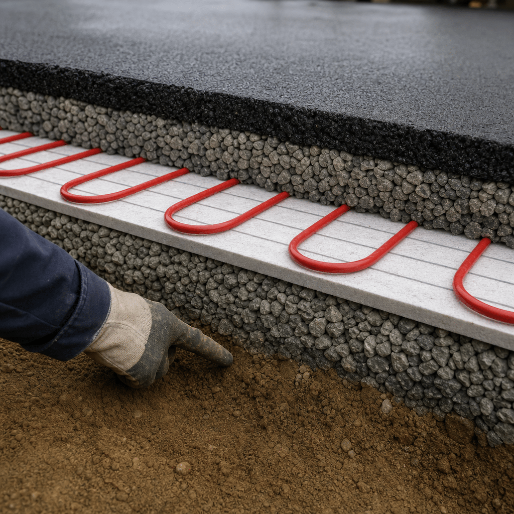 Heated driveway installation layers